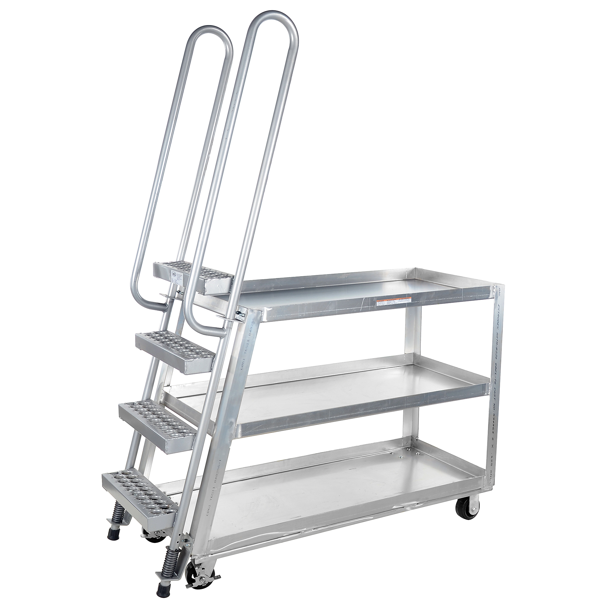 Vestil Stock Picker Truck Ladder - 500 lb Capacity, Poly on Steel Casters, 3 Shelves, Model# SPA-HD-2252-5PU